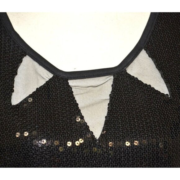 Olsenboye Black Sleeveless Sequins Party Cocktail Dress Size L Deep V Back LBD - Picture 3 of 10